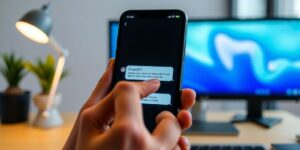 Person using ChatGPT on an Apple device in a workspace.