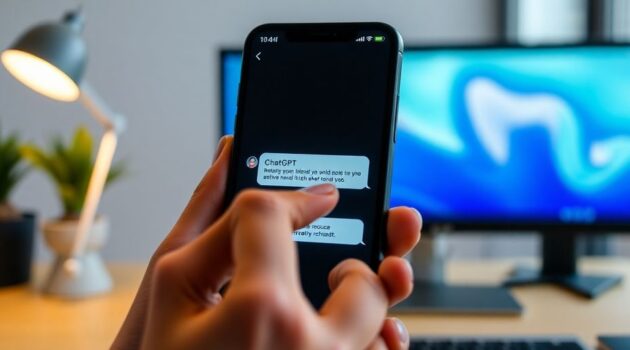 Person using ChatGPT on an Apple device in a workspace.